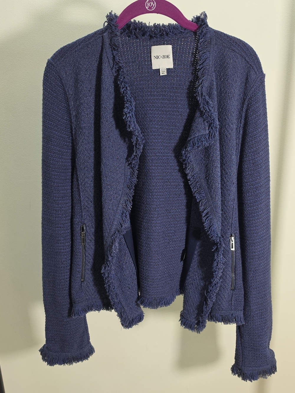 NIC+ZOE Navy Frayed Open-Front Cardigan Jacket